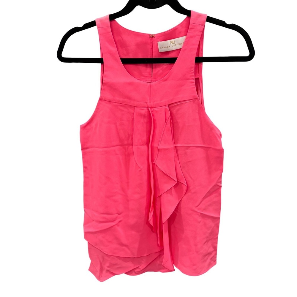 Amanda Uprichard Ruffle Tank Top Women Pink Ruffle Silk P/XS